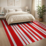 Bold Red White Vertical Striped Area Rug