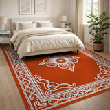 Red Floral Mandala Area Rug with Ornate White Borders