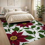 Red Red Poinsettia Floral Pattern Area Rug