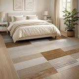 Brown and Tan Modern Brown Tan Geometric Block Area Rug