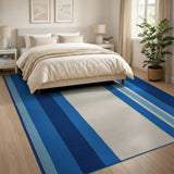 Bold Vertical Blue Striped Area Rug