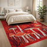 Kids Cartoon Red Whimsical Red Mushroom Forest Area Rug