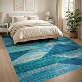 Geometric Modern Blue Teal Geometric Triangle Area Rug