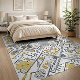 Gold Grey Persian Floral Area Rug