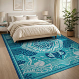 Blue and Teal Teal Heritage Tribal Mandala Area Rug