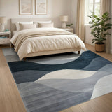 Abstract Grey Wave Layered Area Rug