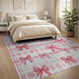 Playful Pink Bows Gingham Area Rug