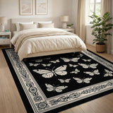 Ornate Butterfly Silhouette Area Rug Black White