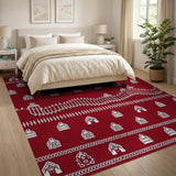 Red Gingerbread Houses Tribal Pattern Rug