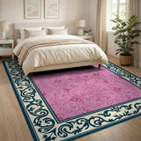 Pink Elegant Pink Damask Floral Area Rug