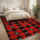 Bold Red Black Tribal Plaid Rug