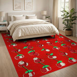 Vibrant Cherry Red Fruit Pattern Area Rug