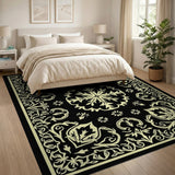 Ornate Black White Persian Medallion Rug