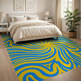 Swirling Blue Yellow Abstract Area Rug