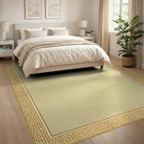 ODIKA Washable Gold Greek Key Area Rug - Low Pile Non-Slip Non-Shedding Pet Friendly Carpet
