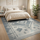 Teal Grey Southwestern Diamond Area Rug
