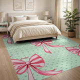 Whimsical Pink Bows on Mint Polka Dot Area Rug