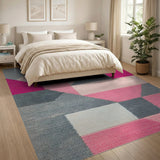 Vibrant Pink Grey Geometric Modern Area Rug