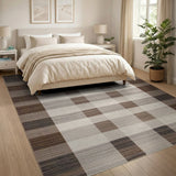 Rustic Farmhouse Brown Tan Woven Plaid Area Rug