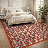 Bold Red Teal Geometric Lattice Area Rug