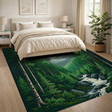 Pine Forest Waterfall Mountain Area Rug
