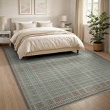 Teal Geometric Grid Lattice Area Rug