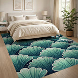 Teal Seashell Wave Coastal Area Rug