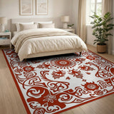 Red Red Ornate Floral Medallion Area Rug