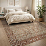 Terracotta Border Tan Lattice Geometric Rug