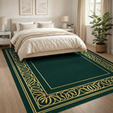 Elegant Emerald Green Gold Border Area Rug