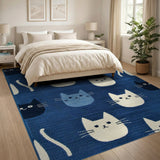 Cute Cartoon Cat Faces Navy Blue Area Rug