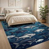 Blue Teal Sea Bass School Area Rug