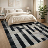 Modern Geometric Stripe Area Rug Black White Gray