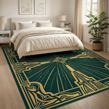 Green Geometric Sunburst Area Rug