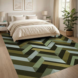 Olive Green Zigzag Geometric Area Rug