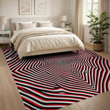 Hypnotic Red Black Swirl Geometric Area Rug