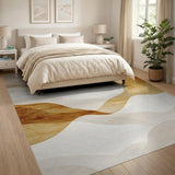 Abstract Area Beige and Neutral Beige Layered Wave Abstract Area Rug