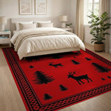 Festive Red Reindeer Christmas Tree Silhouette Rug