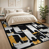 Whimsical Black White Cat Checkerboard Area Rug