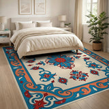 Blue Teal Traditional Persian Floral Rug