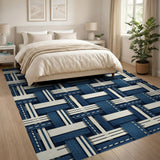 Navy Blue and White Denim Basketweave Area Rug