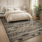 Tan Brown Heritage Tribal Geometric Rug