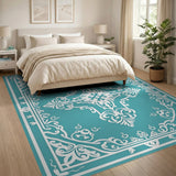 Teal Ornate Filigree Area Rug