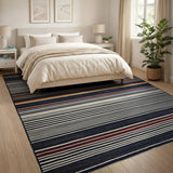 Navy Multi-Stripe Geometric Area Rug