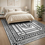 Ornate Black White Border Traditional Persian Area Rug