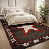 Southwestern White Star Rug with Red Outline on Brown