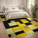 Modern Yellow Black Geometric Area Rug