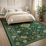 Emerald Green Persian Area Rug with Gold Florals