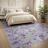 Purple Rose Floral Grey Area Rug