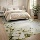 Elegant White Gardenia Greenery Watercolor Rug